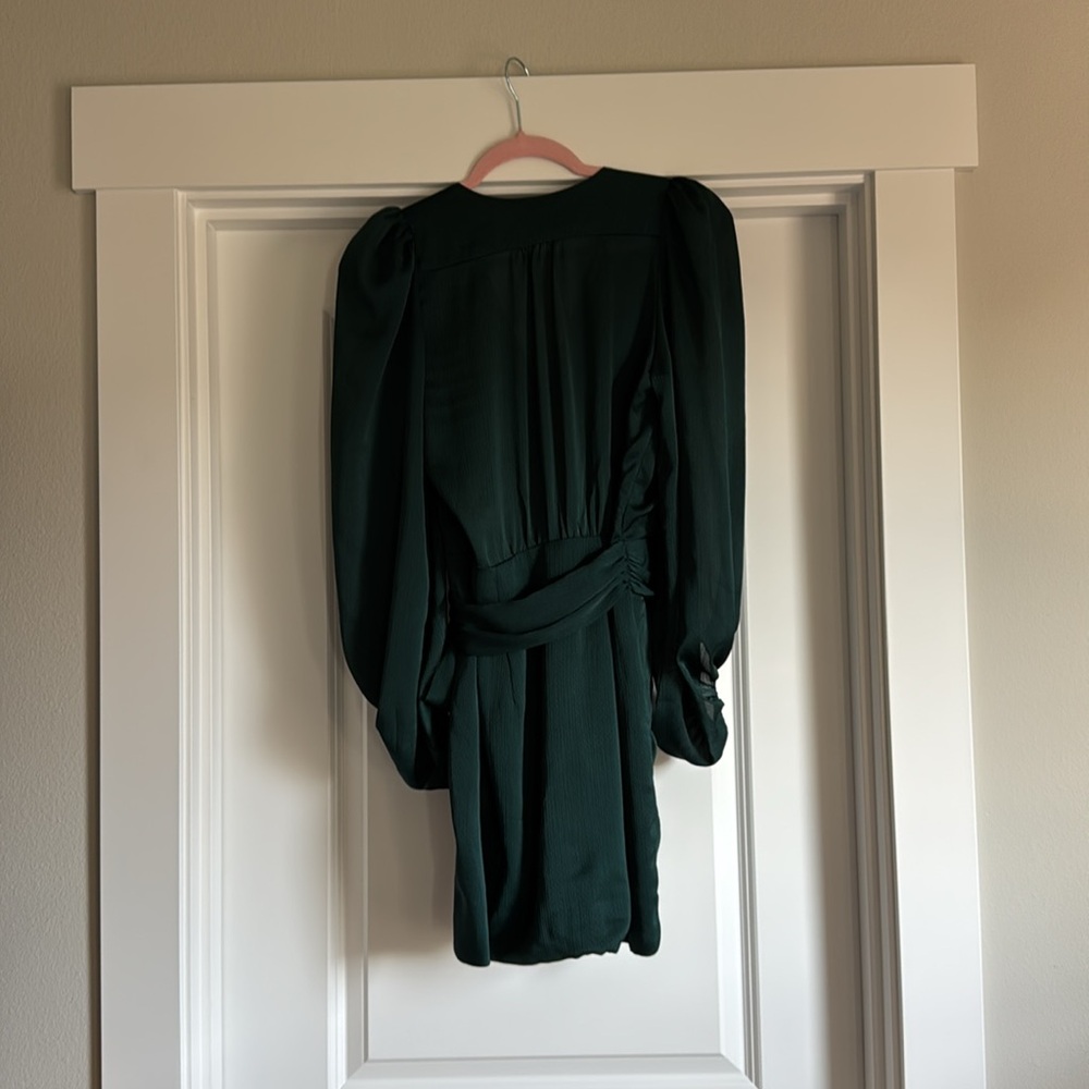 Dress Forum Emerald Green Pin Dot Satin Long Sleeve Wrap Mini Small - Picture 6 of 6